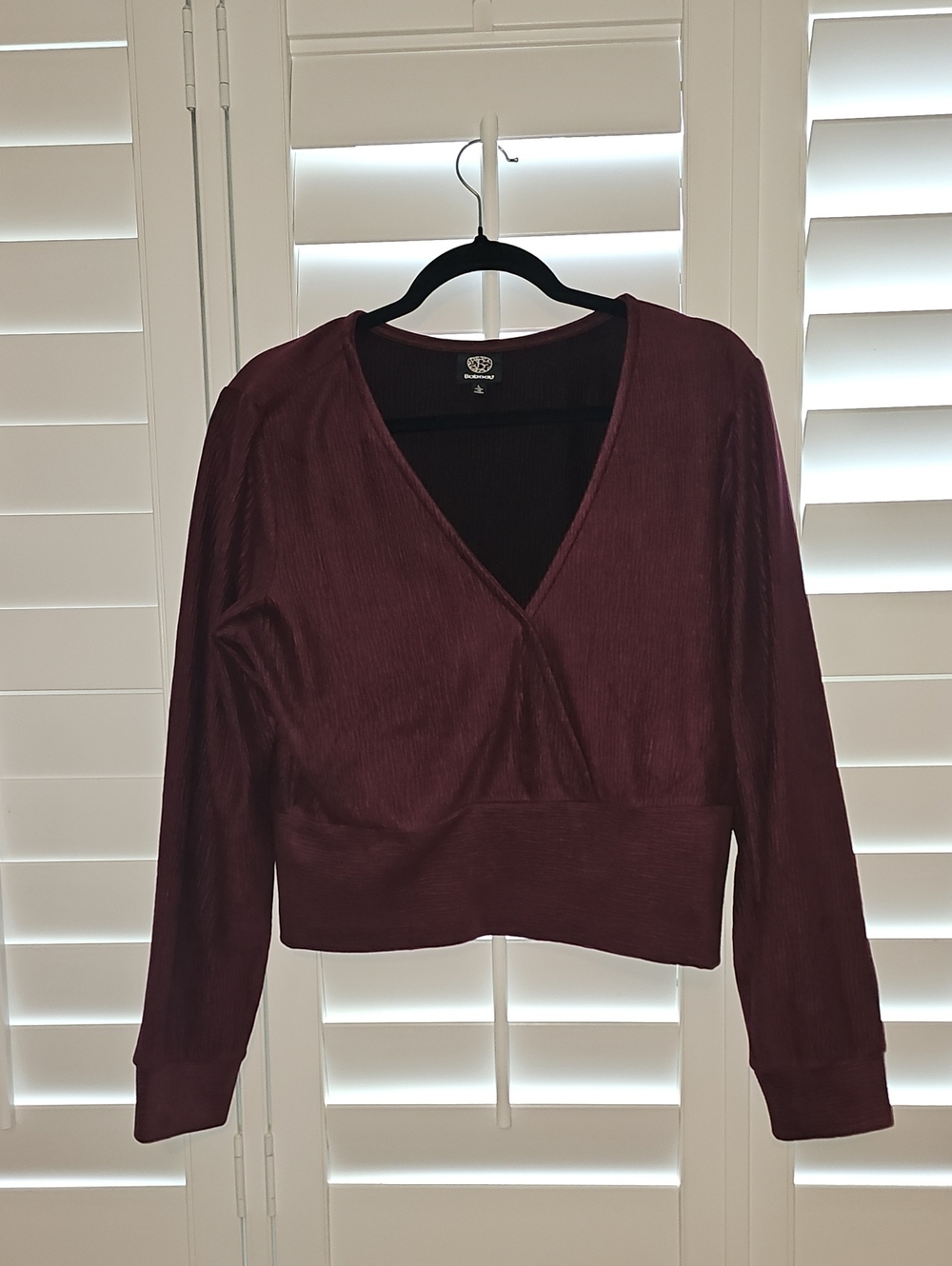 Bobeau Long Sleeve Surplice Top Maroon Size Large